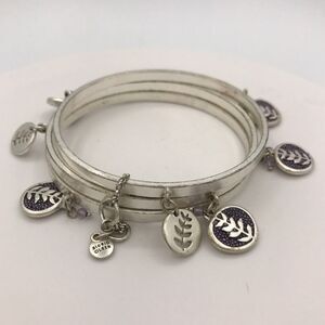 Sigrid Olsen Silver Tone Charm Bracelets Set of 3 Bangles Leaf Chain